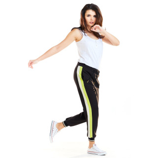 Pantaloni sport negri cu lime și curele albe pentru doamne