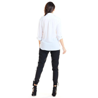 Pantaloni negri de modă cu talie contrastantă pentru doamne