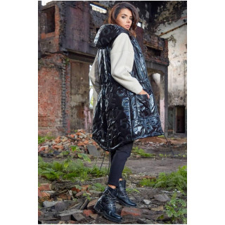 Vestă strălucitoare de damă cu glugă de culoare neagră