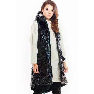 Vestă strălucitoare de damă cu glugă de culoare neagră