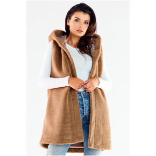 Vesta calda de dama cu gluga de culoare maro
