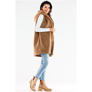 Vesta calda de dama cu gluga de culoare maro