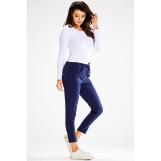 Pantaloni îngusti albastru închis cu talie elastică