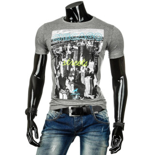 Tricou barbatesc gri cu imprimeu