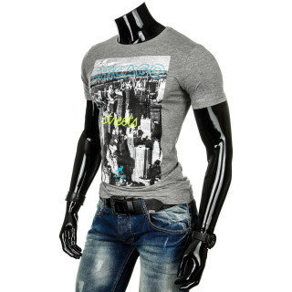 Tricou barbatesc gri cu imprimeu