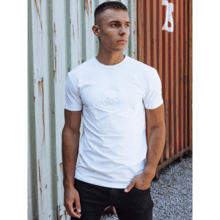 Tricou alb pentru bărbați cu imprimeu de craniu în relief