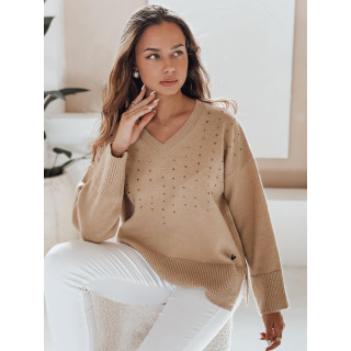 Pulover bej de damă cu decolteu în V MY2518