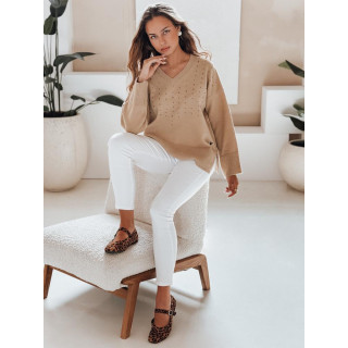 Pulover bej de damă cu decolteu în V MY2518