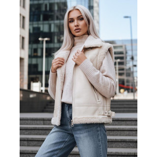 Vestă de piele bej pentru femei cu blană TY5238z
