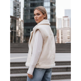 Vestă de piele bej pentru femei cu blană TY5238z