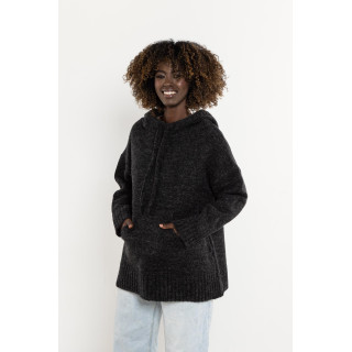 Pulover de lână gri închis pentru femei cu glugă