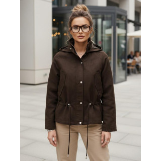 Jachetă de damă din piele întoarsă de culoare ciocolată TY5576
