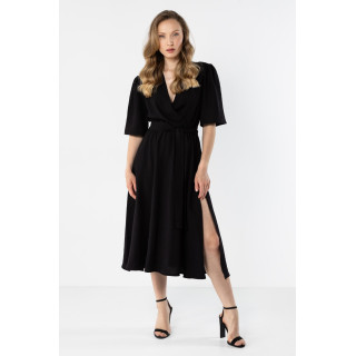Rochie midi neagră pentru femei cu legături